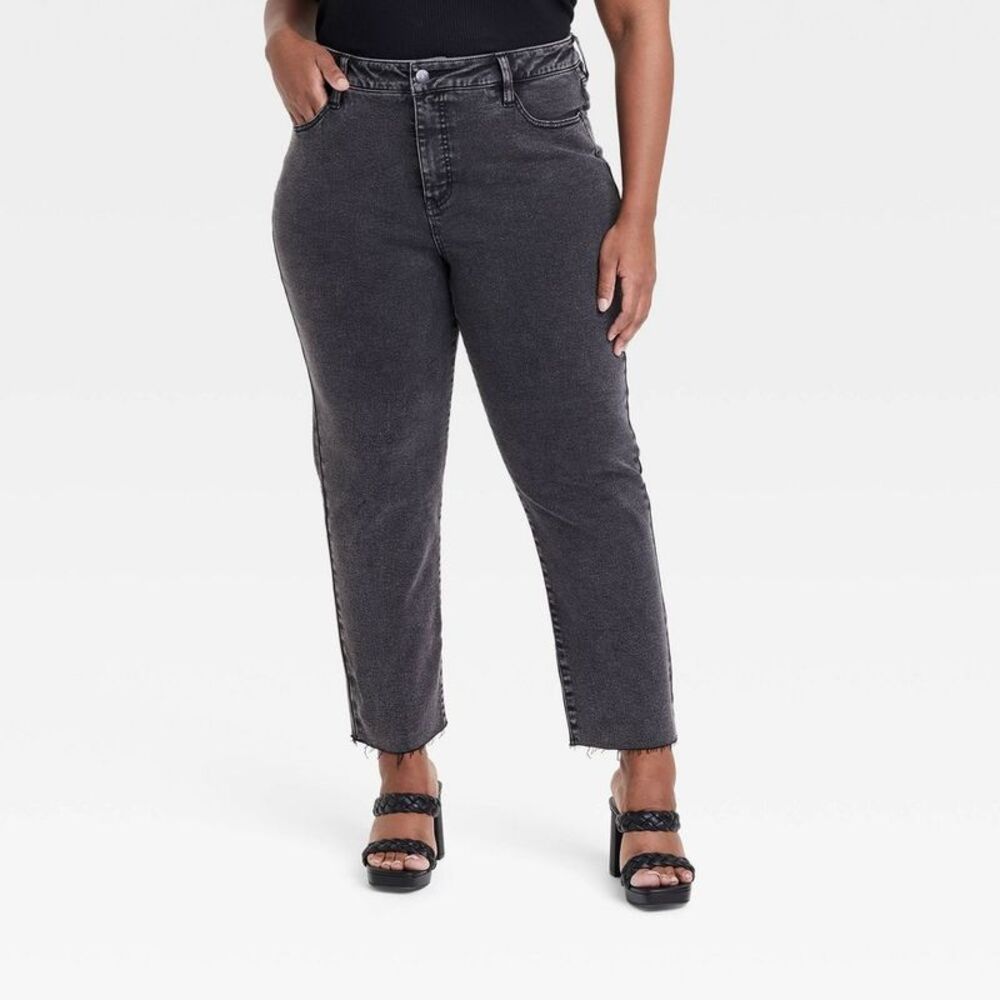 Ava & Viv Women's high rise slim straight gray jeans